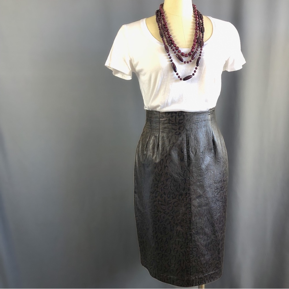 Vintage Leopard Print Leather Pencil Skirt